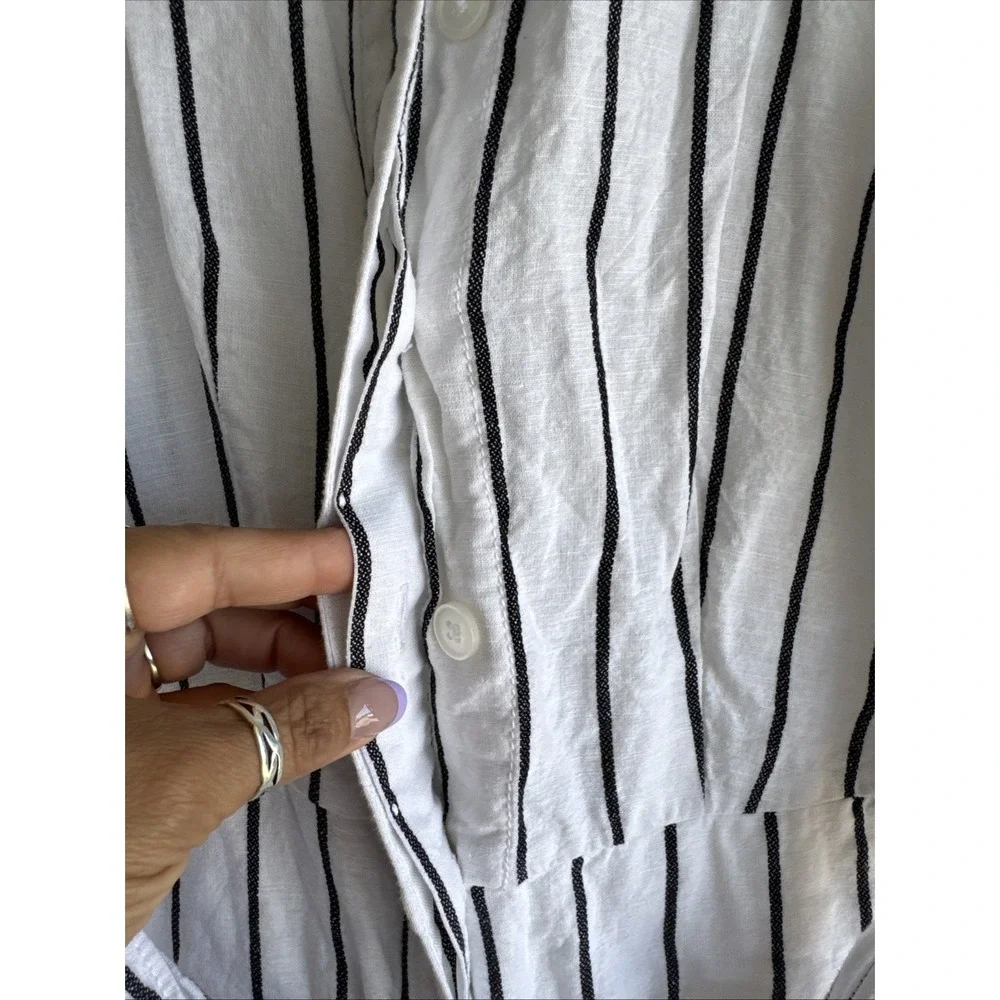 Banana Republic Linen Striped Wide Leg Sleeveless Jumpsuit Pockets Sz 2 L